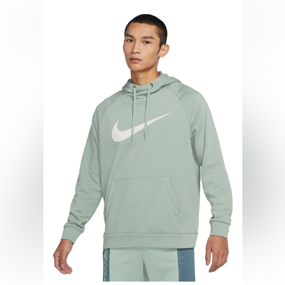 Nike Men's Sage Green Pullover Hoodie with White Swoosh